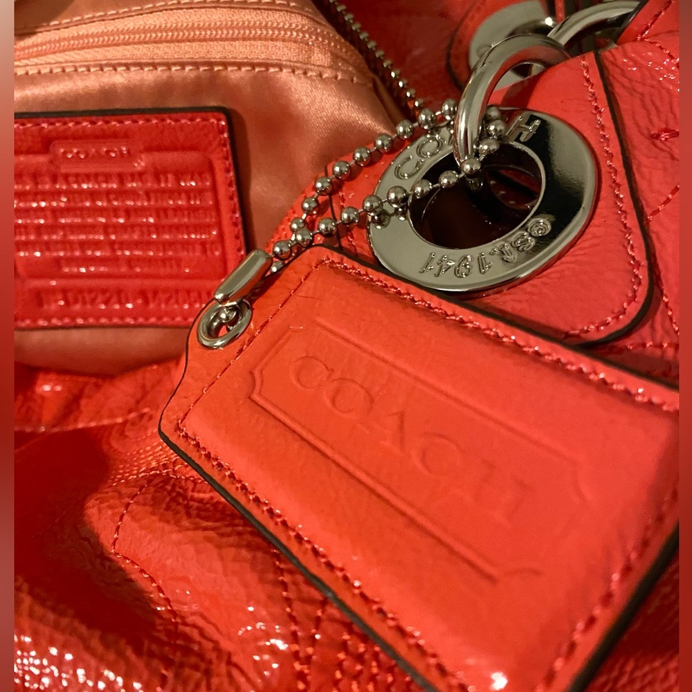 COACH Bag NEW (never used) 2012 Coral Orange Tote Silver Hardware Logo hangtags - Picture 12 of 13